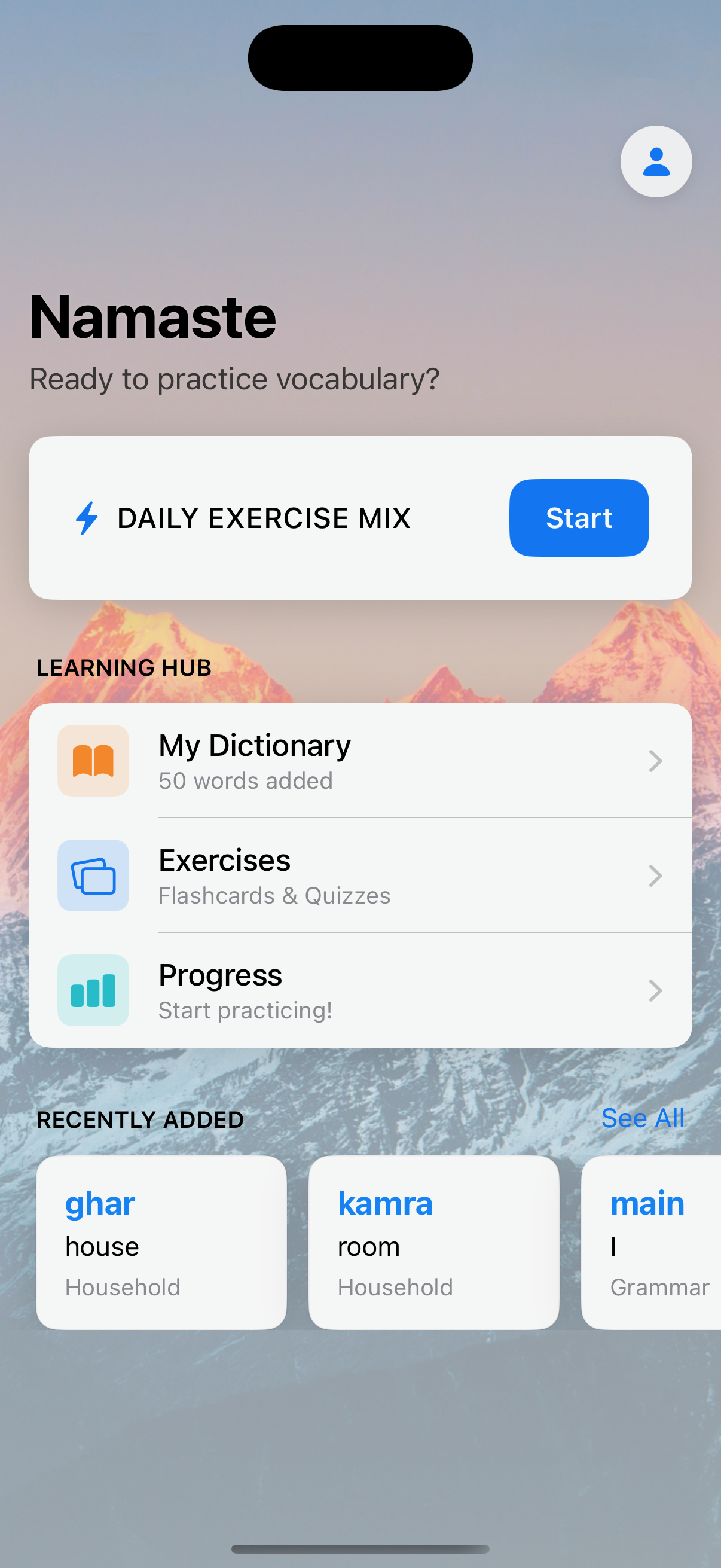 Screenshot of the Mera Hindi Companion app on iPhone
